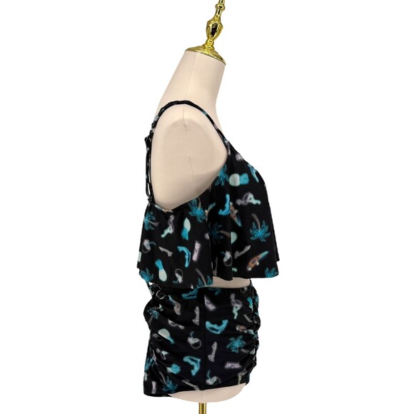 Torrid Flounce Bikini Swim Set 1X 14 16 Tropical Neon Print High Waist Bottom - Picture 8 of 16